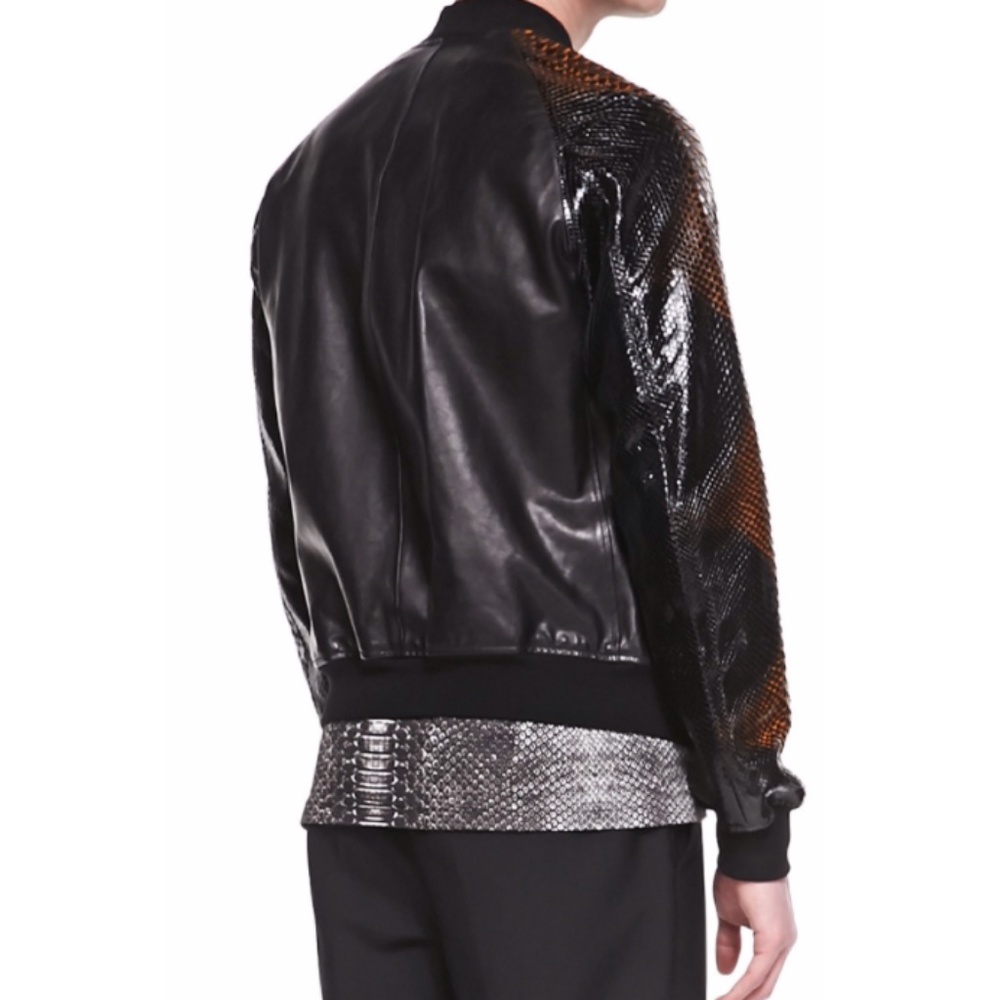 Super Stylish Men's Black Python Leather Jacket - image 4